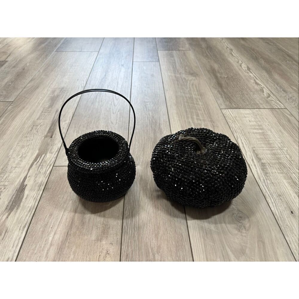 Black Diamond Bling Pumpkin And Cauldron Halloween Decorations